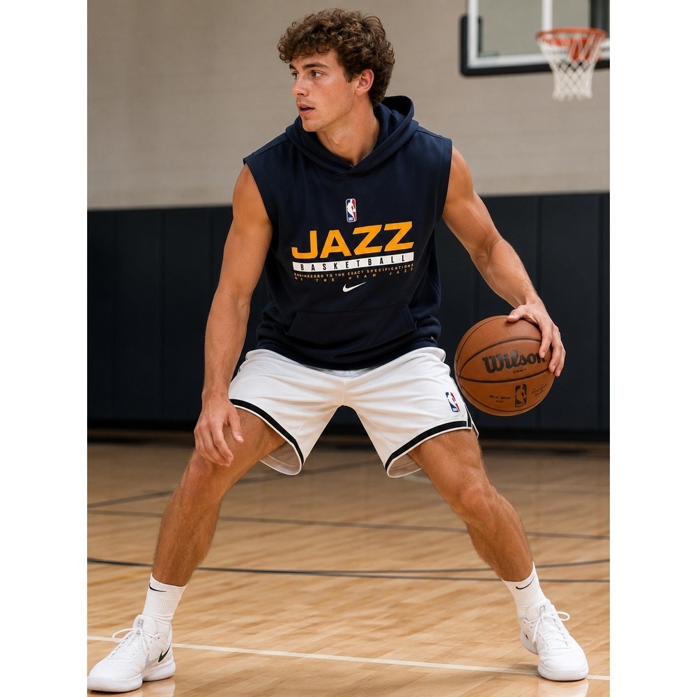 Nike Utah Jazz NBA Basketball Sleeveless Hoodie Navy Blue Dri-FIT Vest Mens L - Picture 2 of 8